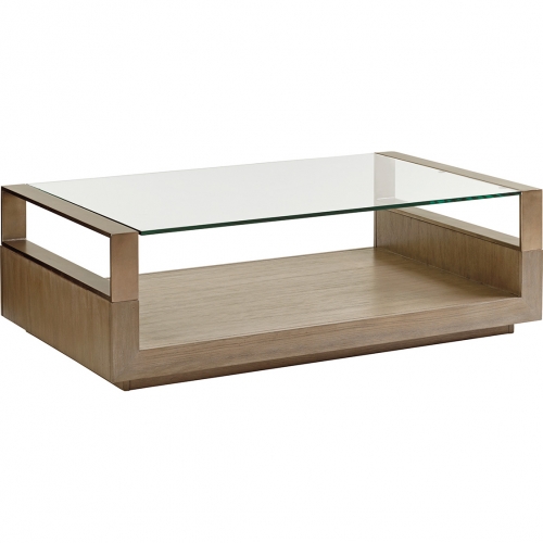 Center Stage Cocktail Coffee Table in Taupe Gray Wood & Glass