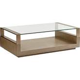 Center Stage Cocktail Coffee Table in Taupe Gray Wood & Glass