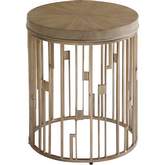 Studio Round Accent Table in Taupe Gray Wood & Burnished Silver Metal