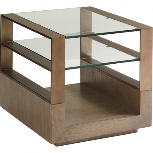 Center Stage Lamp End Table in Taupe Gray Wood & Glass