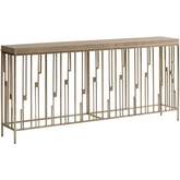 Studio Console Table in Taupe Gray Wood & Burnished Silver Metal