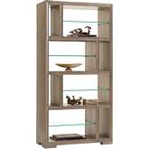 Windsor Open Bookcase in Taupe Gray Wood & Glass