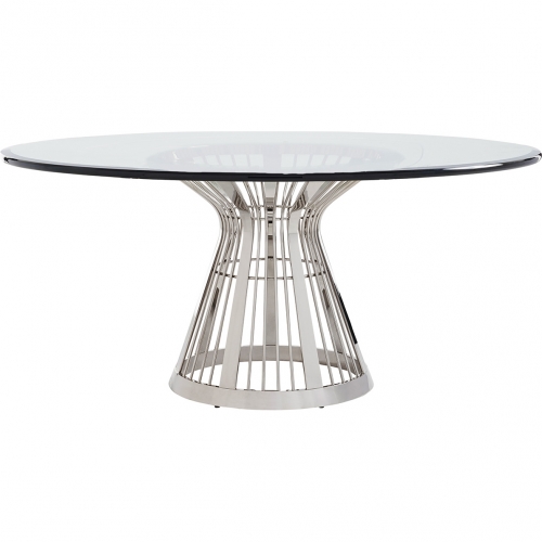Riviera 72" Round Dining Table in Stainless Steel & Glass