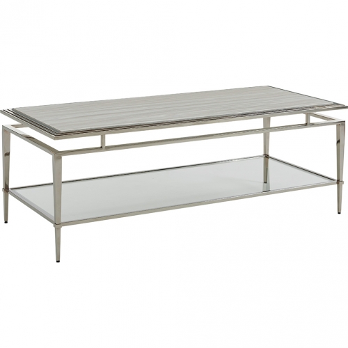 Athene Cocktail Coffee Table in Stainless Steel, Glass & Silver White Marble
