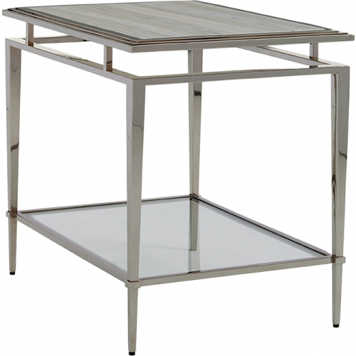 Athene End Table in Stainless Steel, Glass & Silver White Marble