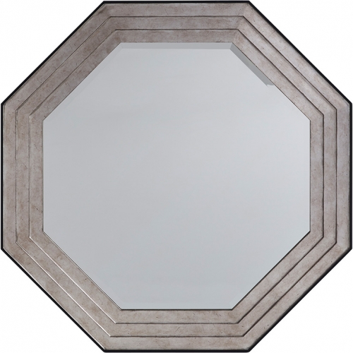 Latour Octagonal Mirror in Silver Leaf Finish & Charcoal Gray