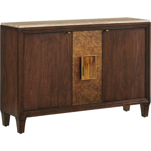 Santa Clara Hall Chest in Walnut Finish & Brown Travertine