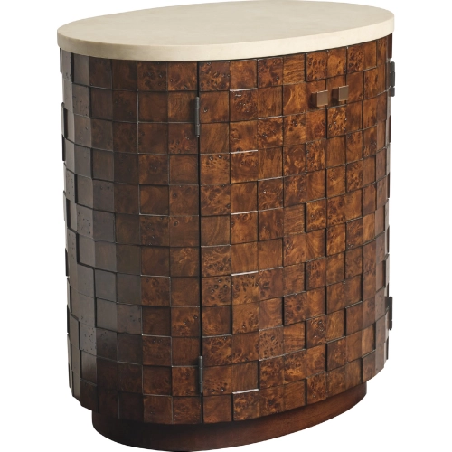 Morella Oval Nightstand in Walnut Burl & Solid Bulgari Beige Marble
