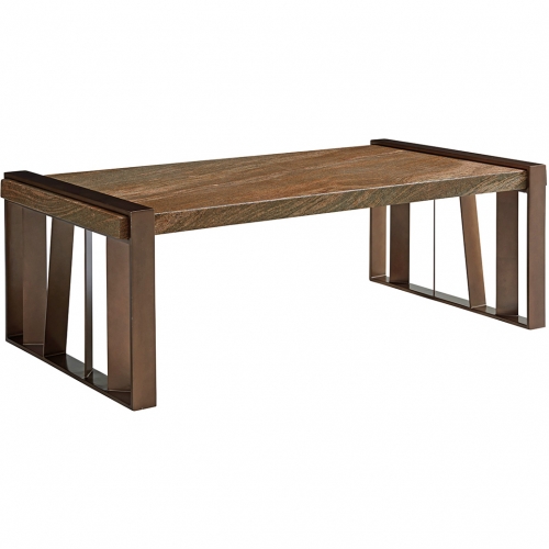 Intersect Cocktail Table in Gold Granite & Bronze Metal