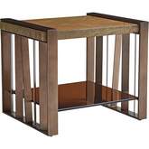 Intersect End Table in Gold Granite, Bronze Metal & Amber Glass