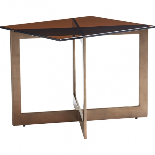 Aperture End Table in Amber Glass & Bronze Metal