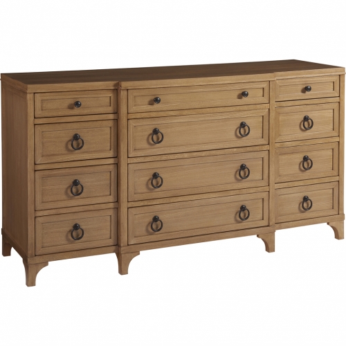 Garnet Breakfront 12 Drawer Dresser in Sandstone Finish Wood