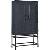 Jade Bar Chest on Stand in Marine Blue Wood & Bronze Metal