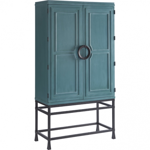 Jade Bar Chest on Stand in Seaglass Green Wood & Bronze Metal
