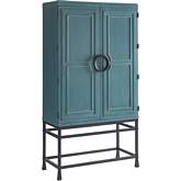 Jade Bar Chest on Stand in Seaglass Green Wood & Bronze Metal