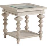 Castlerock End Table in Taupe Wood, Cane & Glass