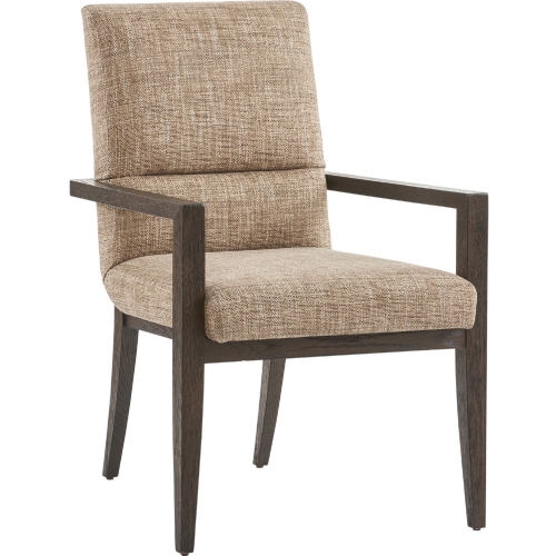 Glenwild Dining Arm Chair in Brown Wood & Taupe Fabric (Set of 2)
