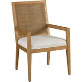 Smithcliff Dining Arm Chair in Nutmeg Brown, Cane & Linen White Fabric