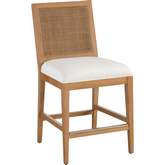 Cleo Counter Stool in Nutmeg Brown Frame, Cane & Linen White Fabric