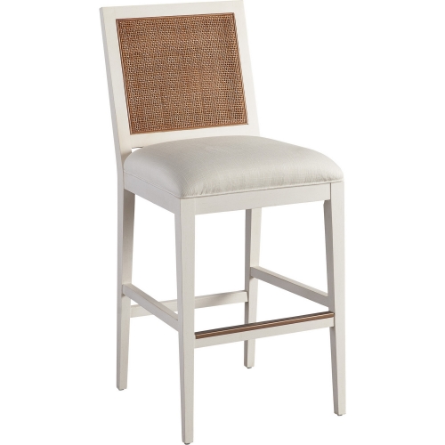 Cleo Bar Stool in Linen White Frame, Cane & Linen White Fabric