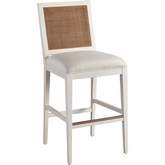 Cleo Bar Stool in Linen White Frame, Cane & Linen White Fabric