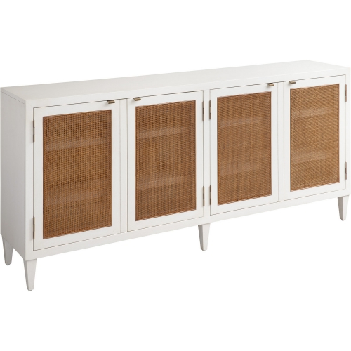 Bluebird 80" TV Stand Media Console in Linen White Finish & Cane