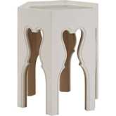 Bilbao Hexagonal End Table in White Finish Wood, Buff & Antique Mirror