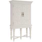Arezzo Bar Cabinet in Polo Mallet White Finish Wood, Glass & Mirror
