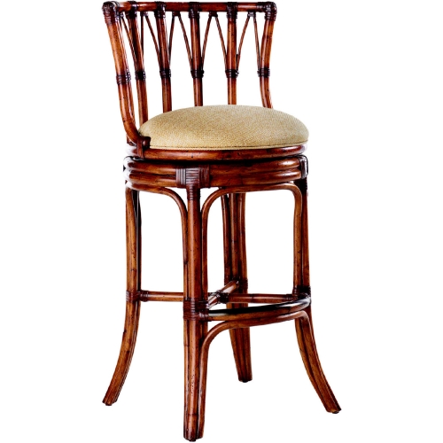 South Beach Swivel Bar Stool in Bent Rattan & Gold Sand Fabric