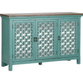 Kensington 3 Door Accent Cabinet in Turquoise & Worn Wood