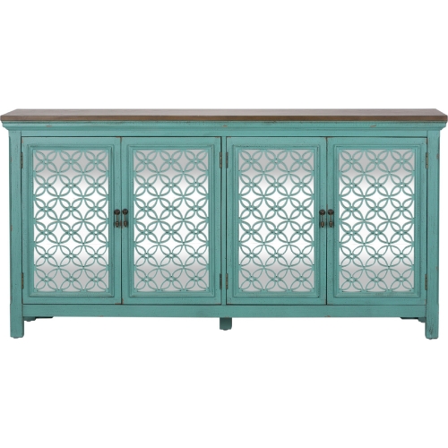 Kensington 4 Door Accent Cabinet in Turquoise & Worn Wood
