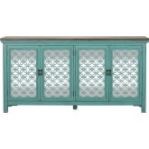 Kensington 4 Door Accent Cabinet in Turquoise & Worn Wood