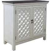 Westridge 2 Door Accent Cabinet in Brushed White Gray, Mirror & Wood