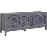 Marisol 65" 3 Door TV Stand in Washed Grey & Cream Finish