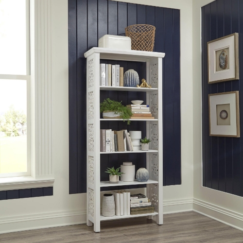 Trellis Lane Bookcase in Weathered White Finish