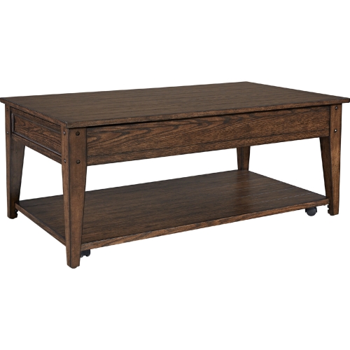 Lake House Lift Top Cocktail Table in Rustic Brown Oak