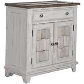 River Place Accent Cabinet in Distressed Riverstone White & Tobacco Brown Finish