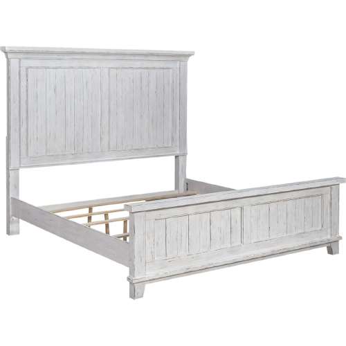 River Place Queen Panel Bed in Distressed Riverstone White & Tobacco Brown Finish