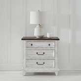 River Place 3 Drawer Nightstand with Charging Station in Distressed White & Brown Finish
