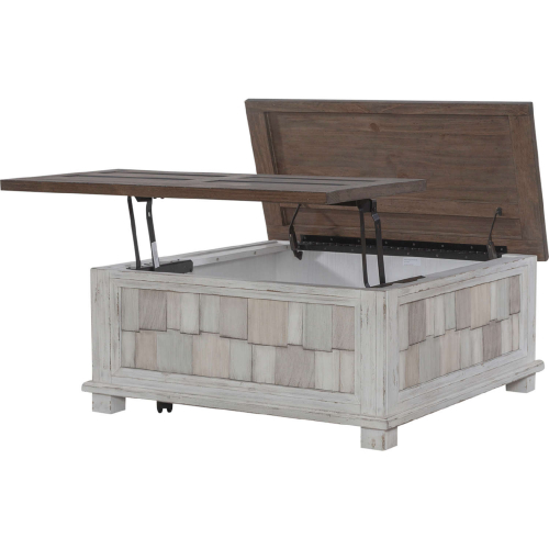 River Place Lift Top Storage Coffee Cocktail Table in Distressed White & Tobacco Brown