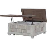 River Place Lift Top Storage Coffee Cocktail Table in Distressed White & Tobacco Brown