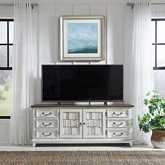 River Place 75" Console TV Stand in Distressed White & Tobacco Brown Finish