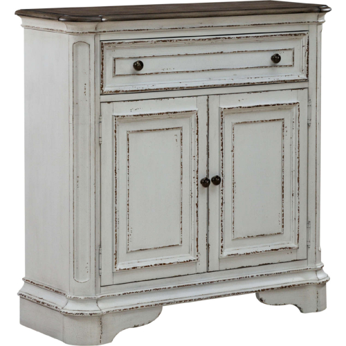 Magnolia Manor Accent Cabinet in Antique White & Weathered Bark Wood
