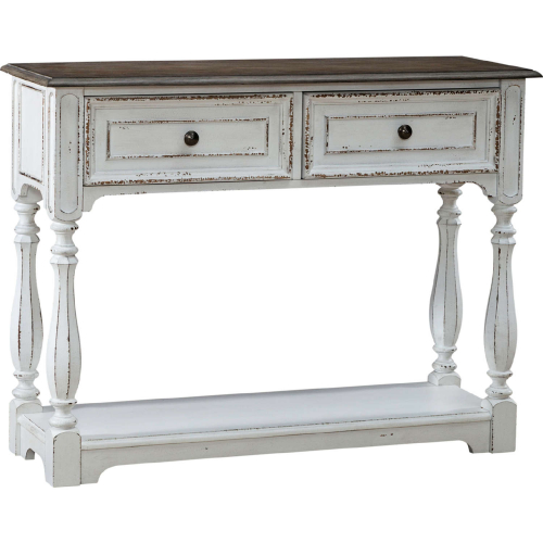 Magnolia Manor Hall Console Table in Antique White & Weathered Bark Wood