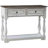Magnolia Manor Hall Console Table in Antique White & Weathered Bark Wood