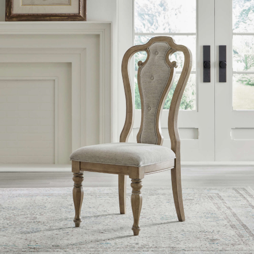 Magnolia Manor Splat Back Dining Chair in Weathered Bisque & Tweed Fabric