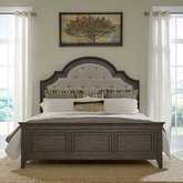 Paradise Valley King Bed in Saddle Brown Wood & Tufted Flax Fabric