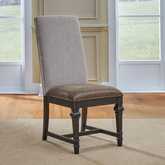 Paradise Valley Dining Chair in Brown Wood, Brown Leatherette & Flax Fabric
