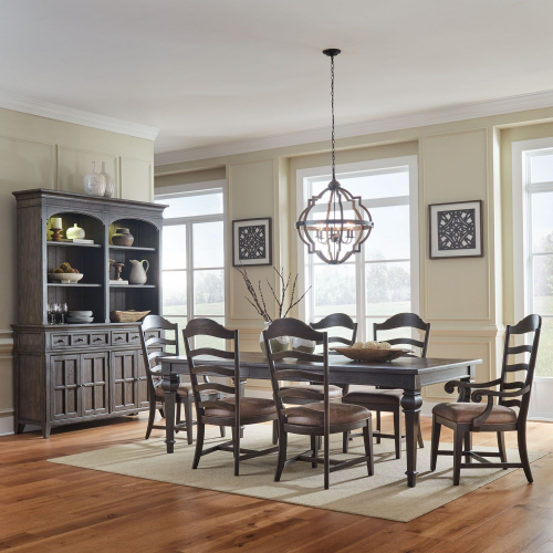 Paradise Valley 7-Piece Dining Set in Brown Wood & Brown Leatherette