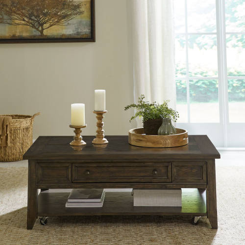 Paradise Valley Coffee Cocktail Table in Brown Wood & Blue Stone
